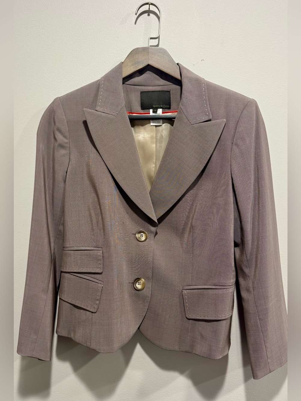 Tevrow + Chase Wool Blend Cropped Blazer Jacket Taupe Size 6
